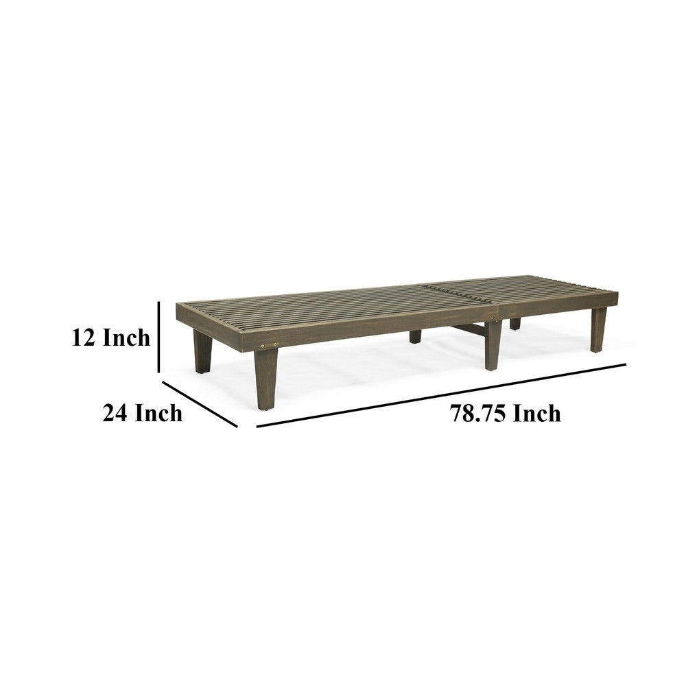 Pina Outdoor Chaise Lounger, 79 Inch, Dark Gray Slatted Acacia Wood - BM327016