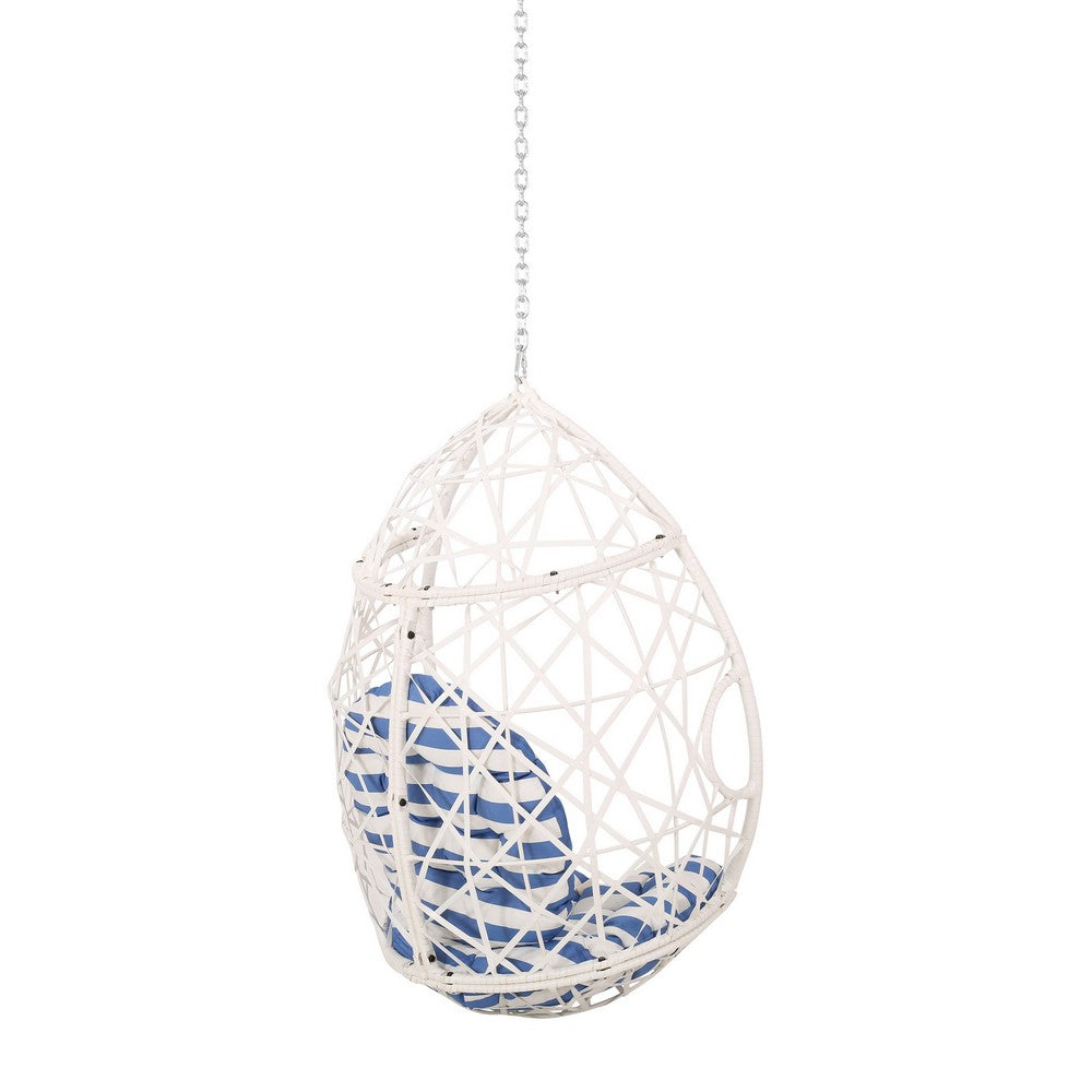 Kiwi Hanging Basket Chair w Chain, Egg Shape, Rattan Weaving, White - BM327020