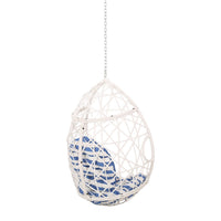 Kiwi Hanging Basket Chair w Chain, Egg Shape, Rattan Weaving, White - BM327020