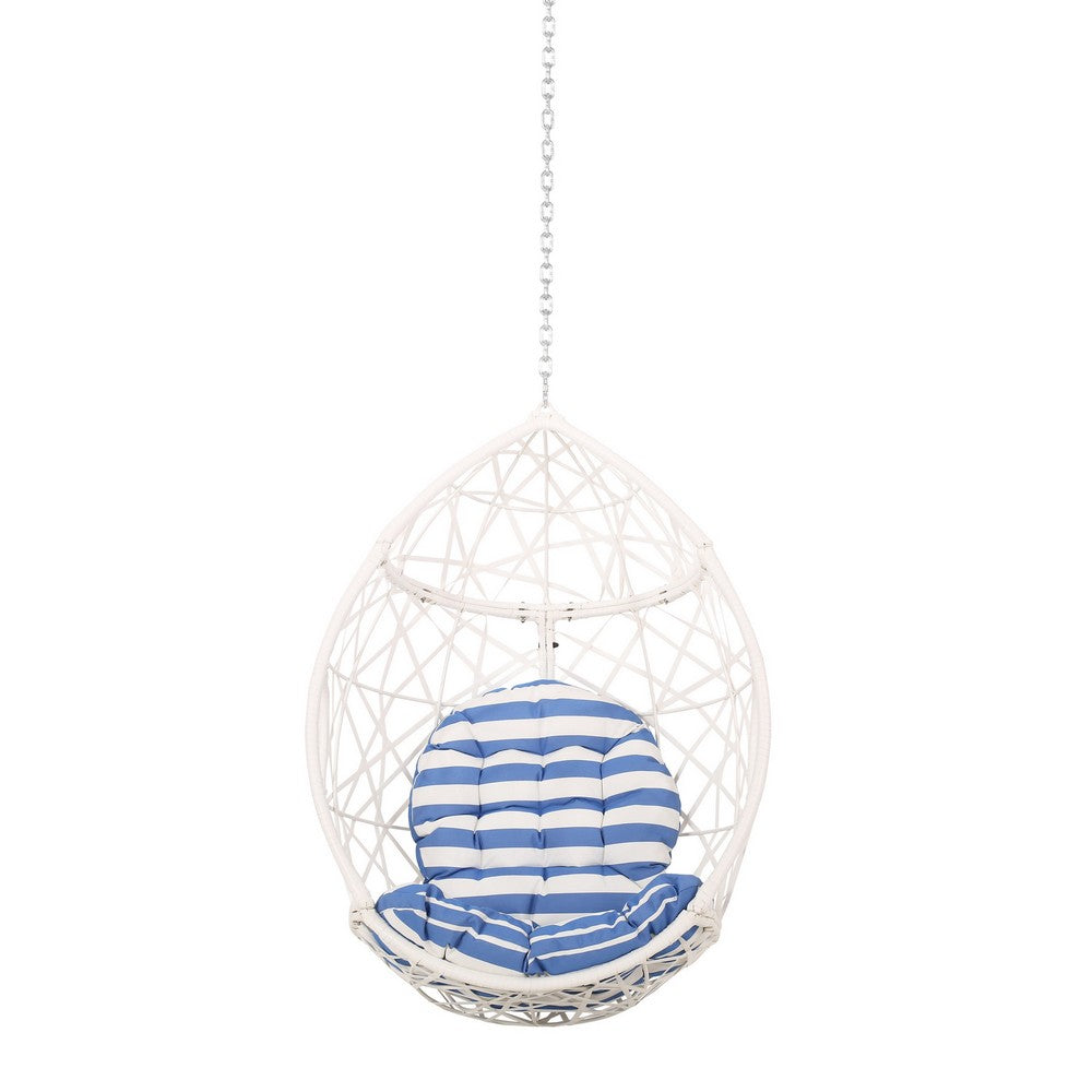 Kiwi Hanging Basket Chair w Chain, Egg Shape, Rattan Weaving, White - BM327020