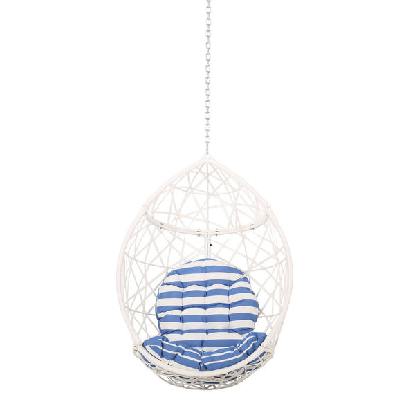 Kiwi Hanging Basket Chair w Chain, Egg Shape, Rattan Weaving, White - BM327020