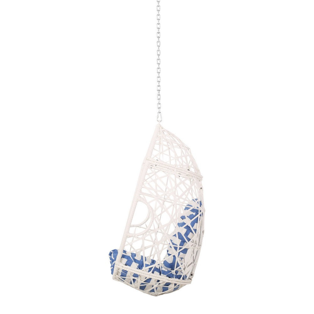 Kiwi Hanging Basket Chair w Chain, Egg Shape, Rattan Weaving, White - BM327020