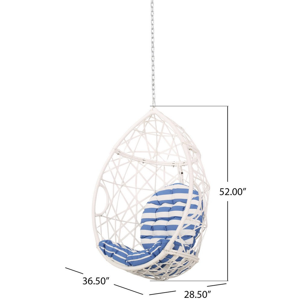 Kiwi Hanging Basket Chair w Chain, Egg Shape, Rattan Weaving, White - BM327020