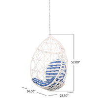 Kiwi Hanging Basket Chair w Chain, Egg Shape, Rattan Weaving, White - BM327020