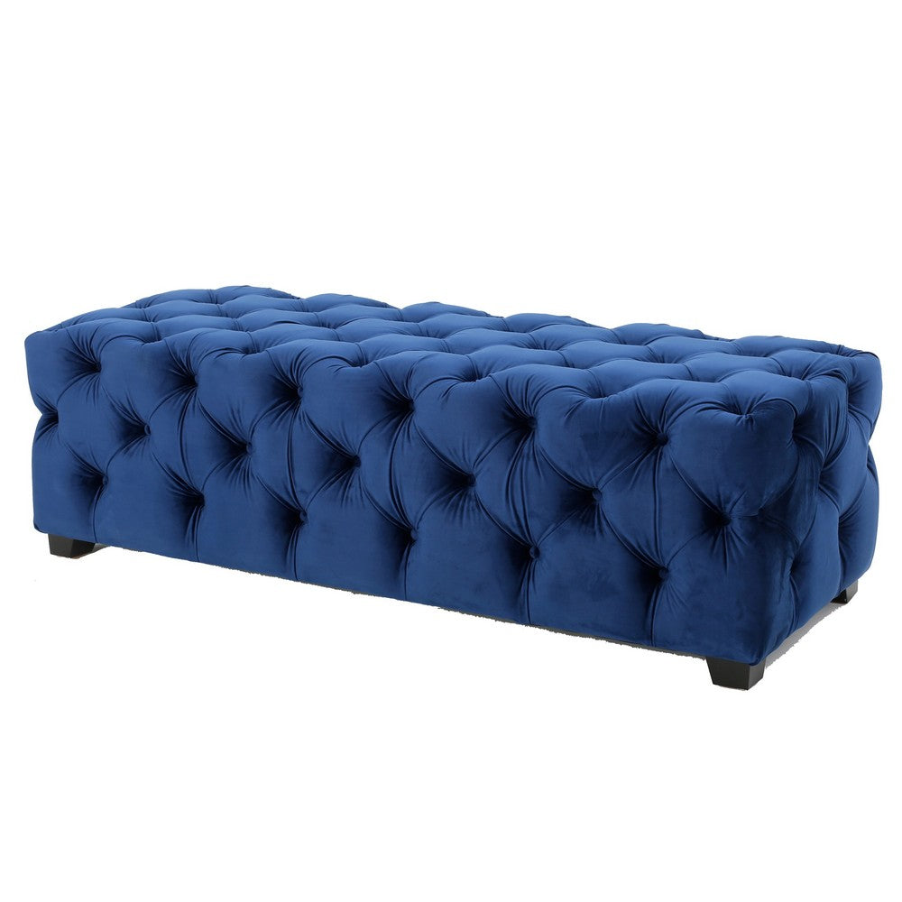 Puro Ottoman Bench, 51 Inch, Button Tufted, Plush Navy Blue Velvet - BM327022