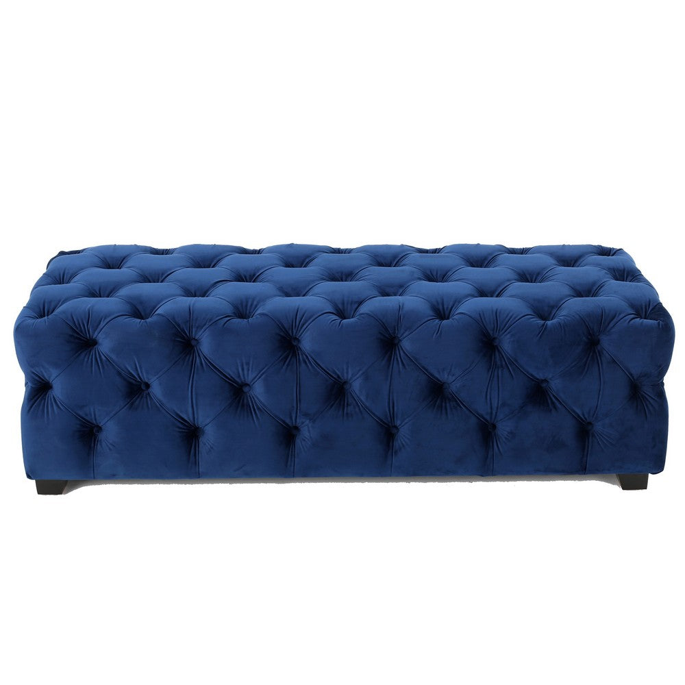 Puro Ottoman Bench, 51 Inch, Button Tufted, Plush Navy Blue Velvet - BM327022