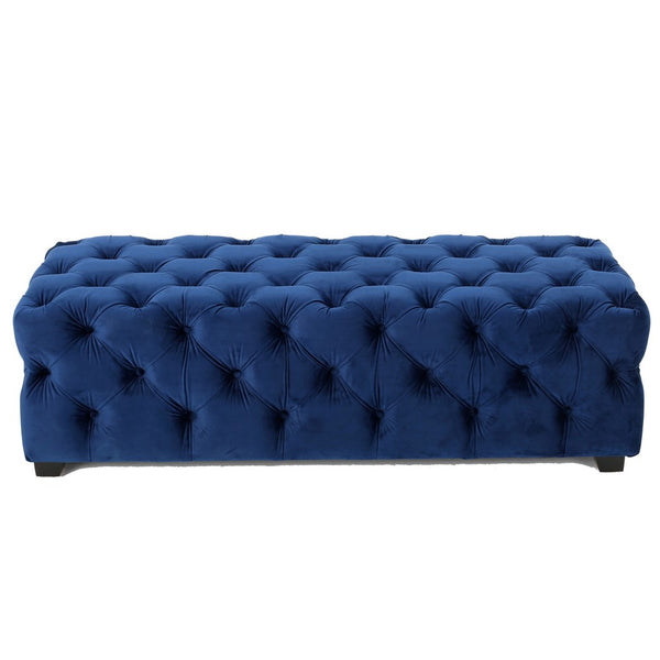 Puro Ottoman Bench, 51 Inch, Button Tufted, Plush Navy Blue Velvet - BM327022