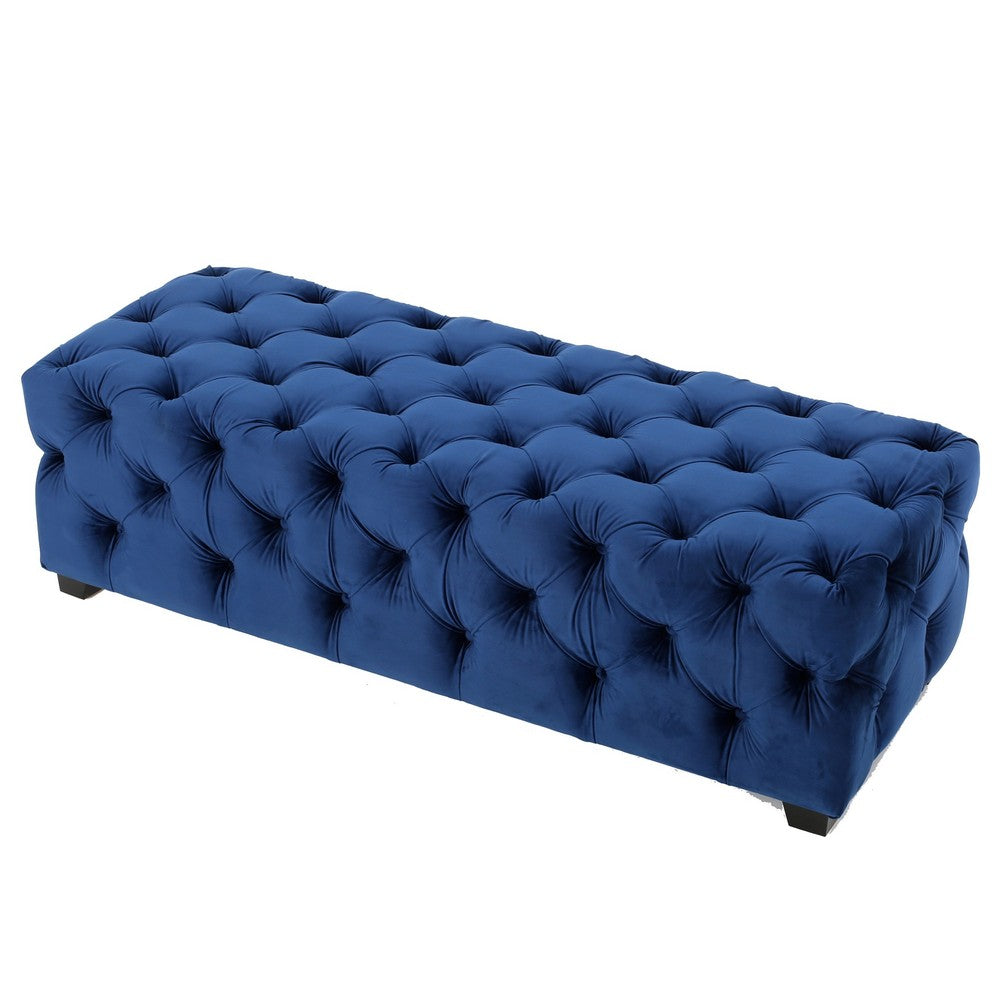 Puro Ottoman Bench, 51 Inch, Button Tufted, Plush Navy Blue Velvet - BM327022