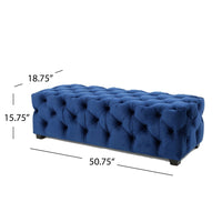 Puro Ottoman Bench, 51 Inch, Button Tufted, Plush Navy Blue Velvet - BM327022