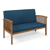 Gerry Outdoor Loveseat, Slat Panel Design, 53 Inch, Blue Cushions - BM327023