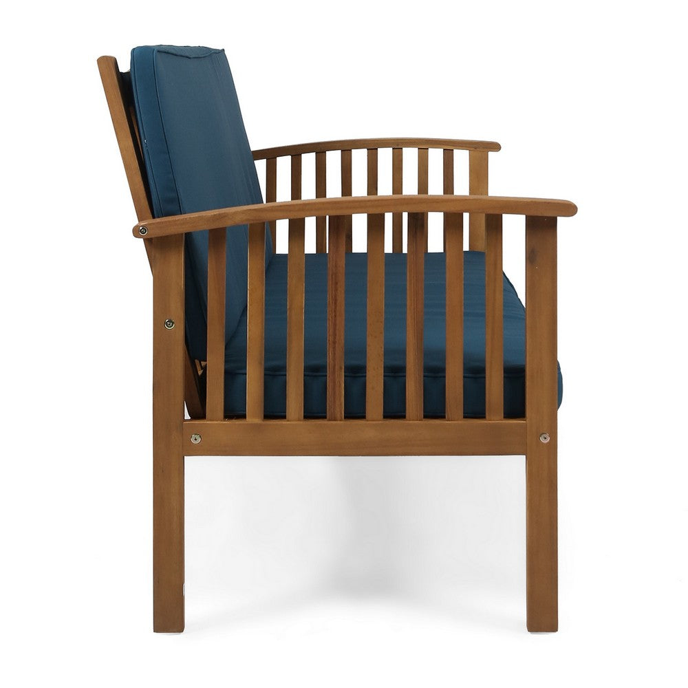 Gerry Outdoor Loveseat, Slat Panel Design, 53 Inch, Blue Cushions - BM327023