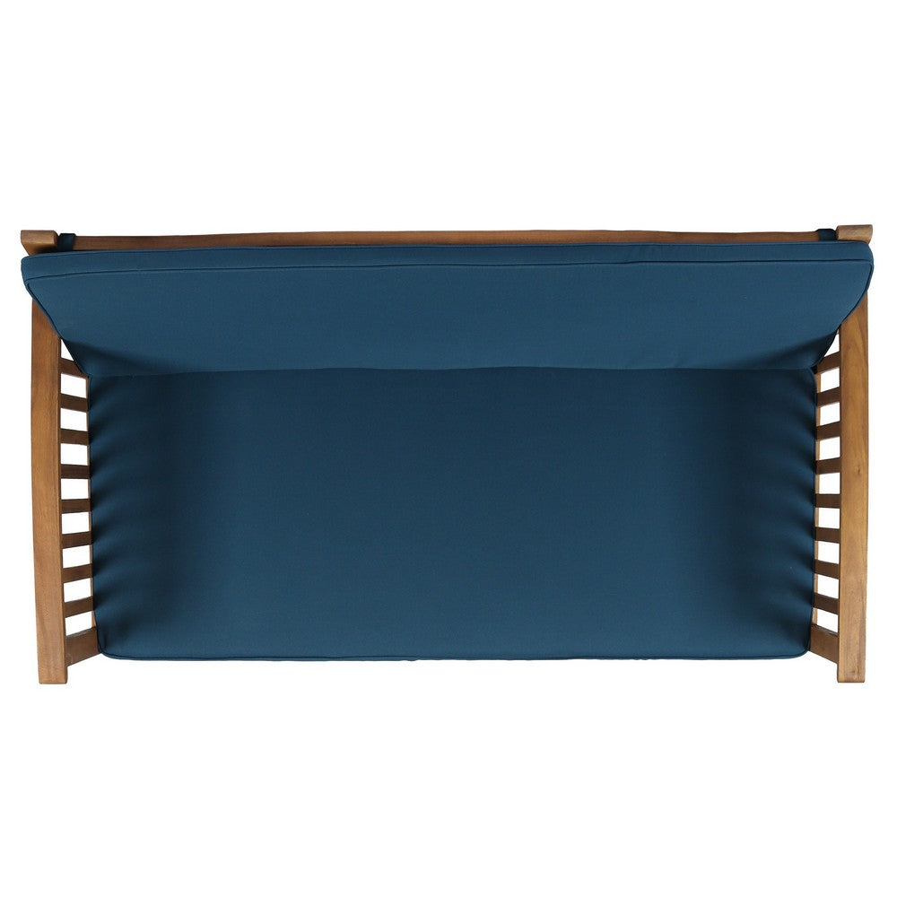 Gerry Outdoor Loveseat, Slat Panel Design, 53 Inch, Blue Cushions - BM327023