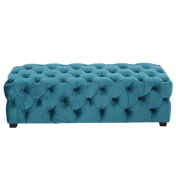 Puro Ottoman Bench, 51 Inch, Button Tufted, Plush Teal Blue Velvet - BM327024
