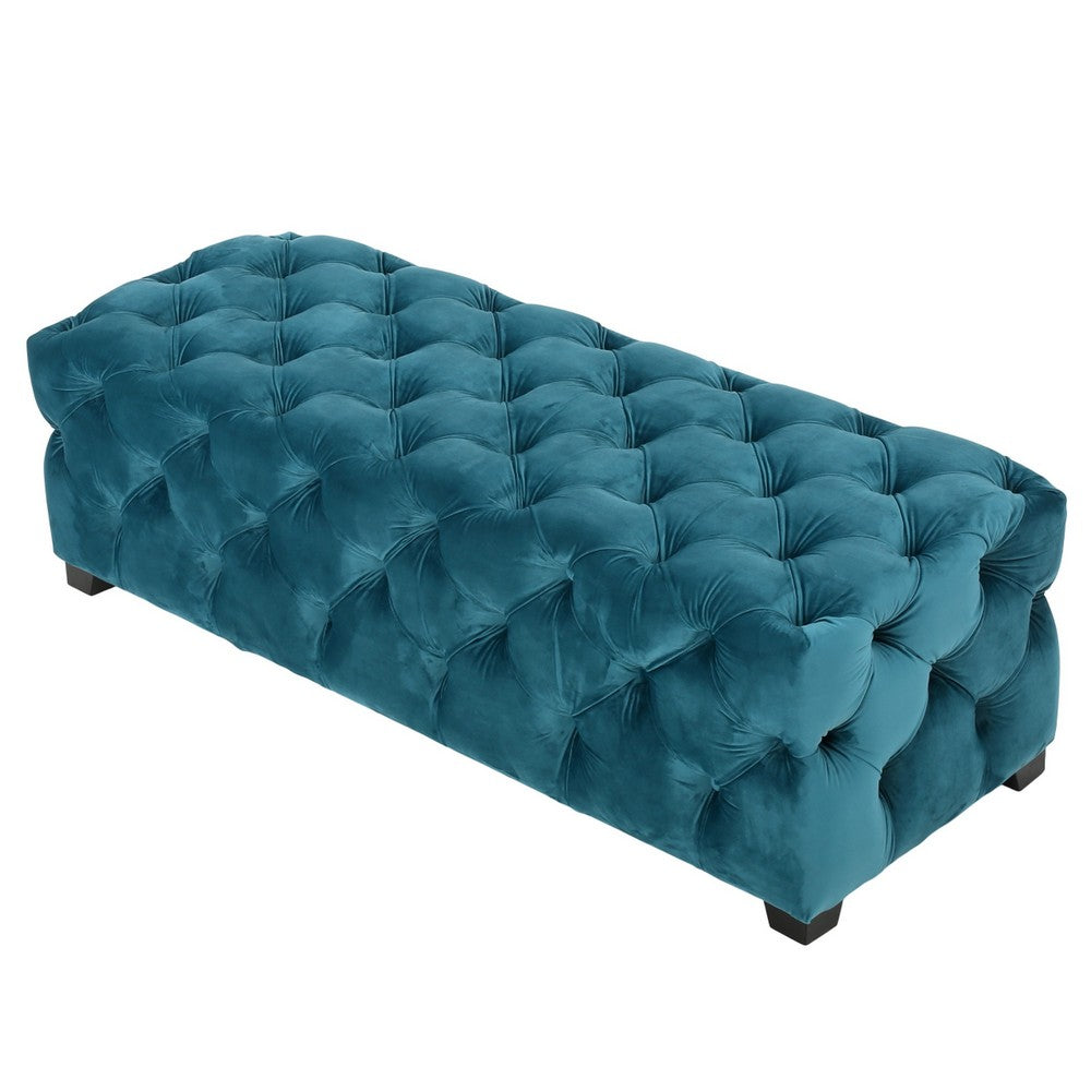 Puro Ottoman Bench, 51 Inch, Button Tufted, Plush Teal Blue Velvet - BM327024