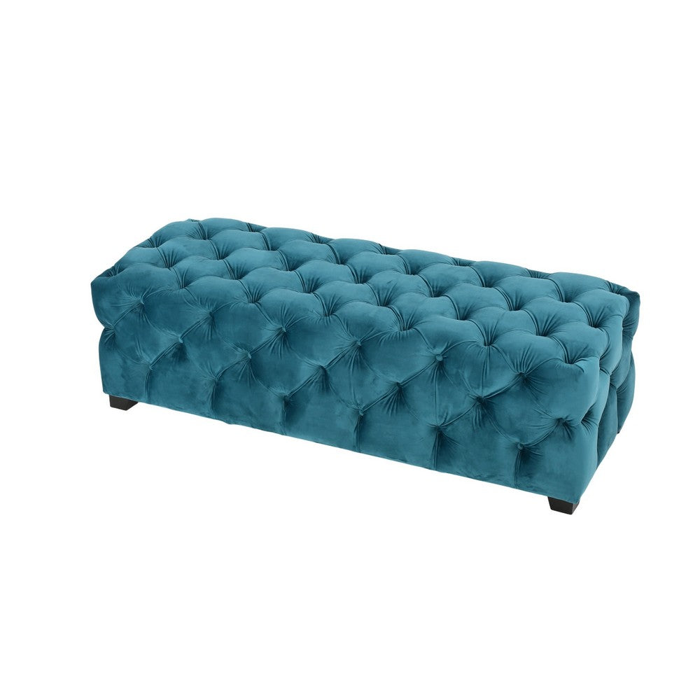 Puro Ottoman Bench, 51 Inch, Button Tufted, Plush Teal Blue Velvet - BM327024
