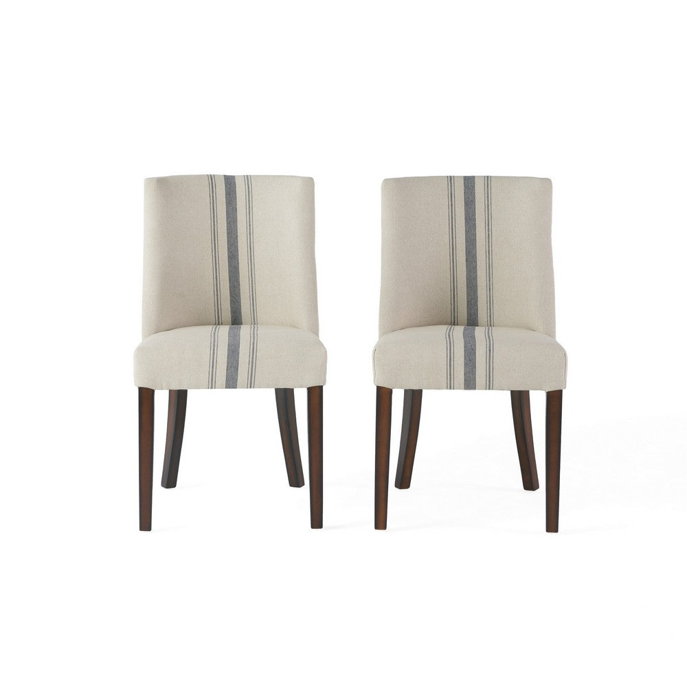 Dining Chair Set of 2, Nailhead Accents, Beige, Brown Rubberwood Legs - BM327026