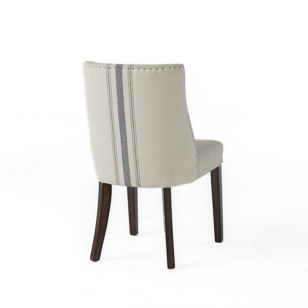 Dining Chair Set of 2, Nailhead Accents, Beige, Brown Rubberwood Legs - BM327026