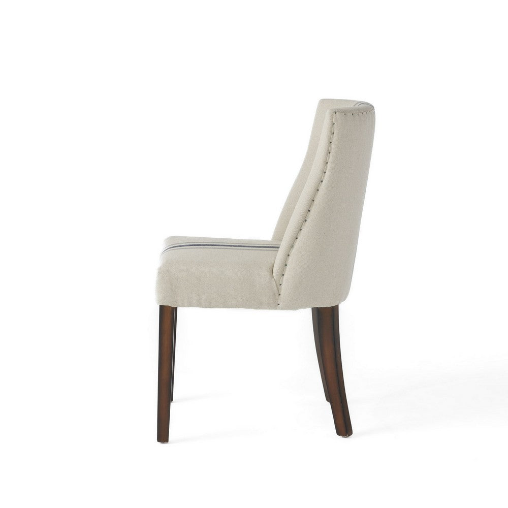 Dining Chair Set of 2, Nailhead Accents, Beige, Brown Rubberwood Legs - BM327026