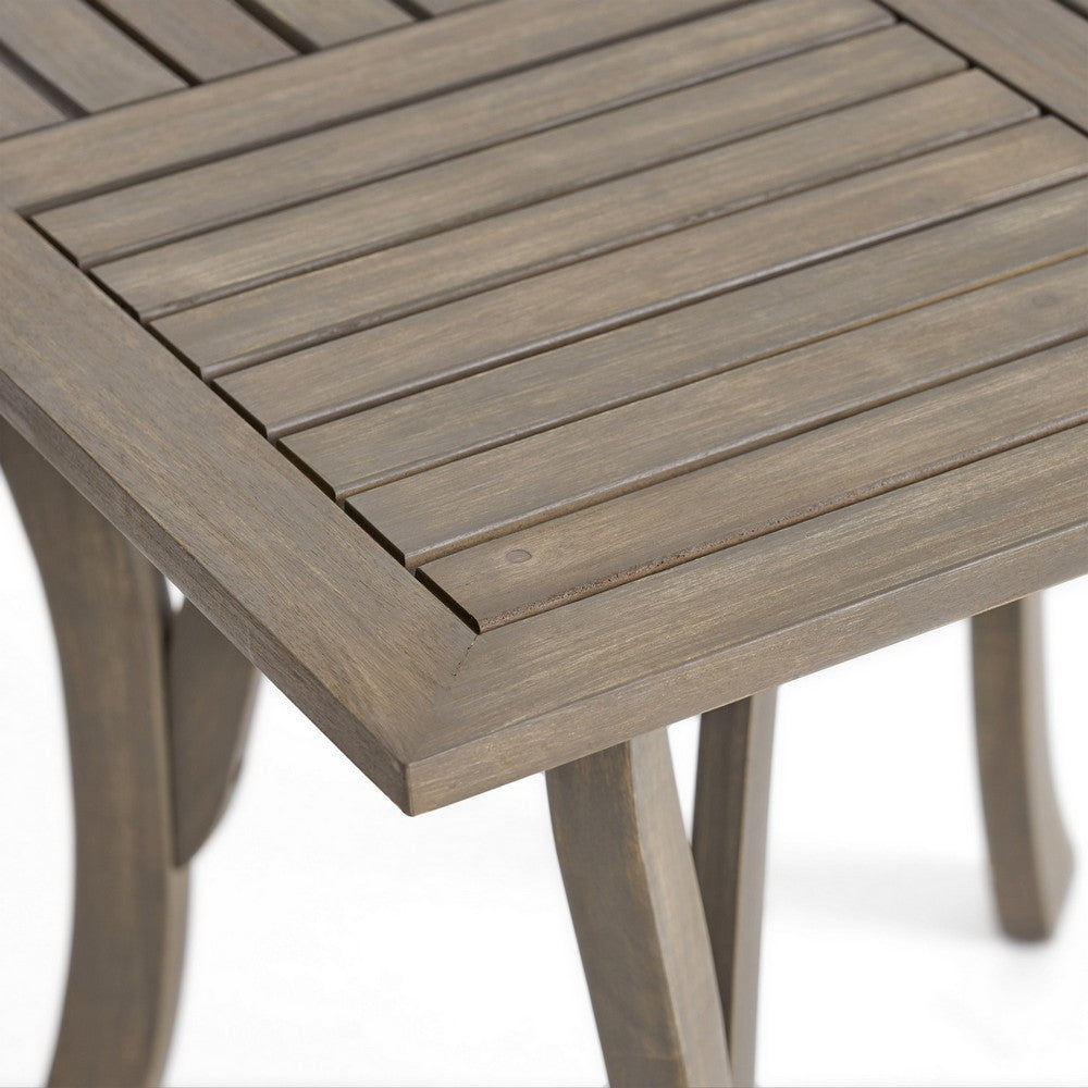 Olen Outdoor Dining Table, Slat Panel Top, 33 Inch, Brown Acacia Wood - BM327027