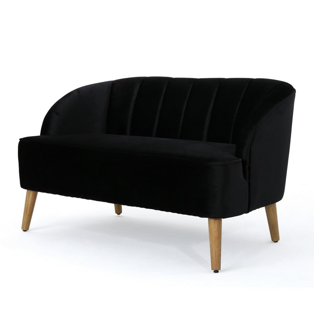 Loveseat, Channel Stitching, Tapered Wood Legs, 50 Inch, Black Velvet - BM327034