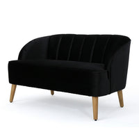 Loveseat, Channel Stitching, Tapered Wood Legs, 50 Inch, Black Velvet - BM327034