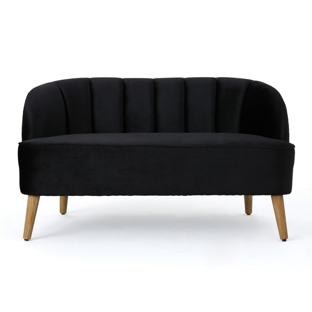 Loveseat, Channel Stitching, Tapered Wood Legs, 50 Inch, Black Velvet - BM327034