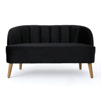 Loveseat, Channel Stitching, Tapered Wood Legs, 50 Inch, Black Velvet - BM327034