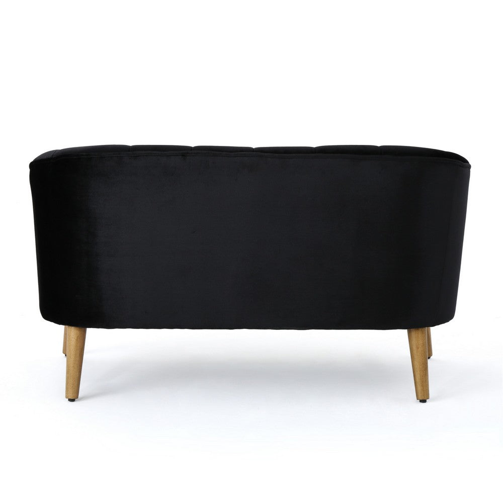Loveseat, Channel Stitching, Tapered Wood Legs, 50 Inch, Black Velvet - BM327034