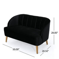Loveseat, Channel Stitching, Tapered Wood Legs, 50 Inch, Black Velvet - BM327034