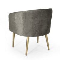 Dining Armchair, Round Button Tufted Backrest, Gray Velvet, Gold Legs - BM327043