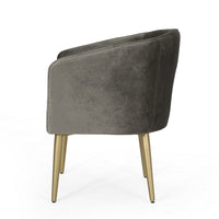 Dining Armchair, Round Button Tufted Backrest, Gray Velvet, Gold Legs - BM327043