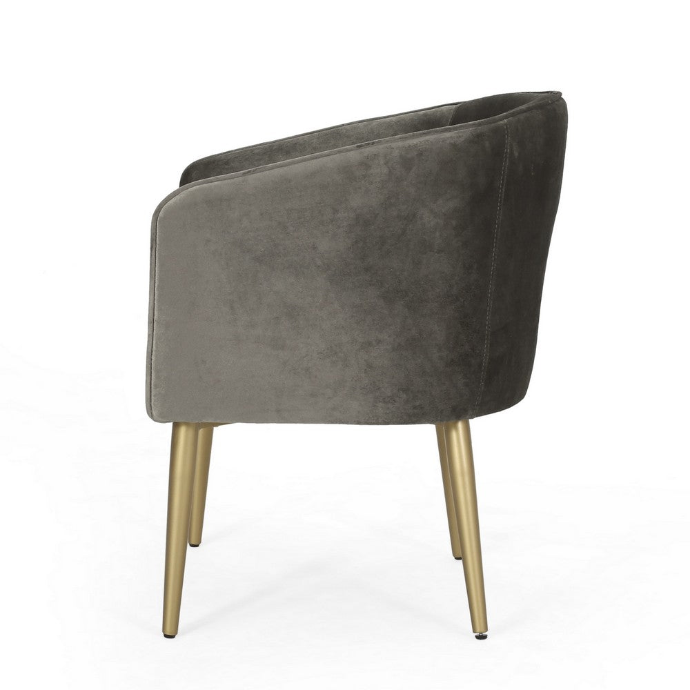 Dining Armchair, Round Button Tufted Backrest, Gray Velvet, Gold Legs - BM327043