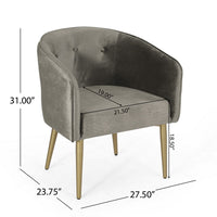 Dining Armchair, Round Button Tufted Backrest, Gray Velvet, Gold Legs - BM327043