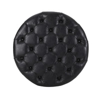 Kiam Ottoman, Shelf, Black Tufted Faux Leather, Brown Wood 32 Inch - BM327066