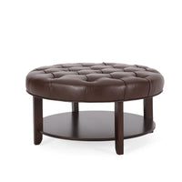 Kiam Ottoman, Shelf, Tufted Dark Brown Faux Leather, Wood 32 Inch - BM327067