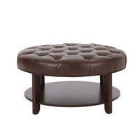 Kiam Ottoman, Shelf, Tufted Dark Brown Faux Leather, Wood 32 Inch - BM327067