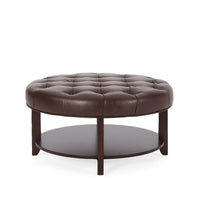 Kiam Ottoman, Shelf, Tufted Dark Brown Faux Leather, Wood 32 Inch - BM327067