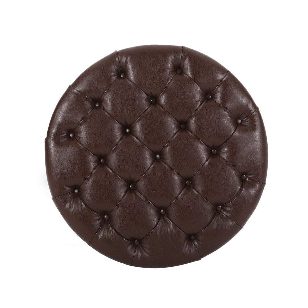 Kiam Ottoman, Shelf, Tufted Dark Brown Faux Leather, Wood 32 Inch - BM327067