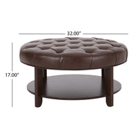 Kiam Ottoman, Shelf, Tufted Dark Brown Faux Leather, Wood 32 Inch - BM327067