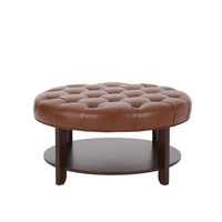 Kiam Ottoman, Shelf, Light Brown Faux Leather, Brown Wood 32 Inch - BM327068