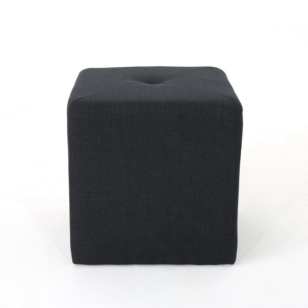 Liasa Footstool Ottoman, Charcoal Gray Fabric, Rubberwood, 17 Inch - BM327072