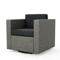 Perie Outdoor Swivel Chair, Black Fabric, Gray Wicker, Iron, 34 Inch - BM327077
