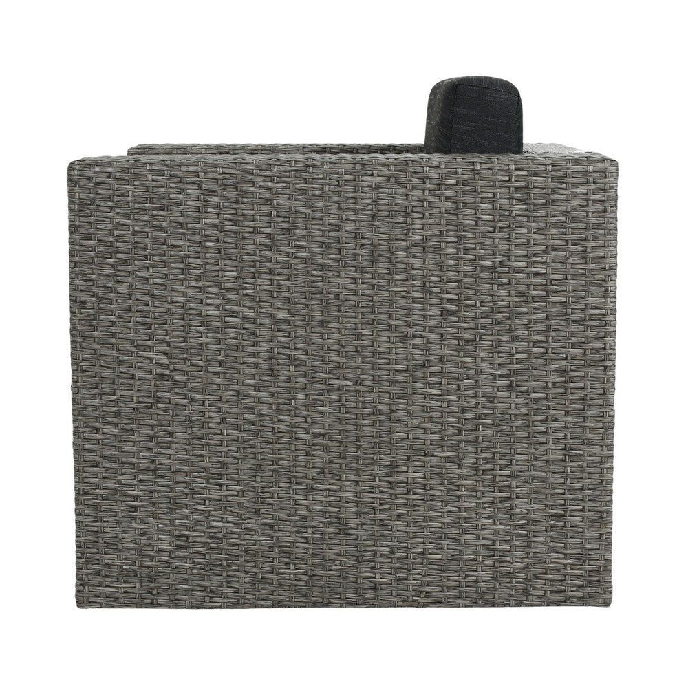 Perie Outdoor Swivel Chair, Black Fabric, Gray Wicker, Iron, 34 Inch - BM327077