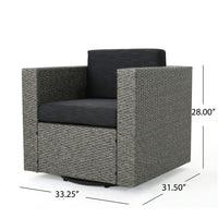 Perie Outdoor Swivel Chair, Black Fabric, Gray Wicker, Iron, 34 Inch - BM327077