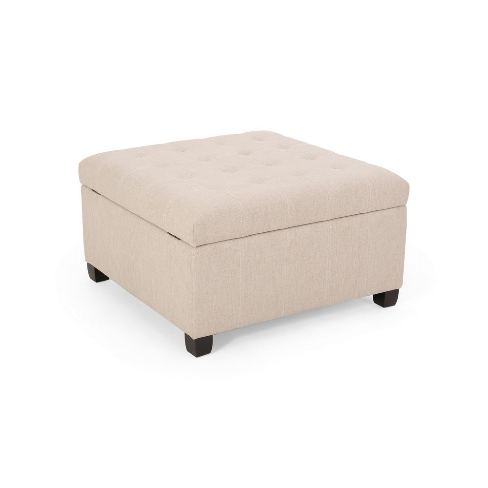 Cindy Storage Ottoman, Tufted Wheat Polyester, Brown Wood, 31 Inch - BM327080