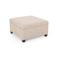 Cindy Storage Ottoman, Tufted Wheat Polyester, Brown Wood, 31 Inch - BM327080