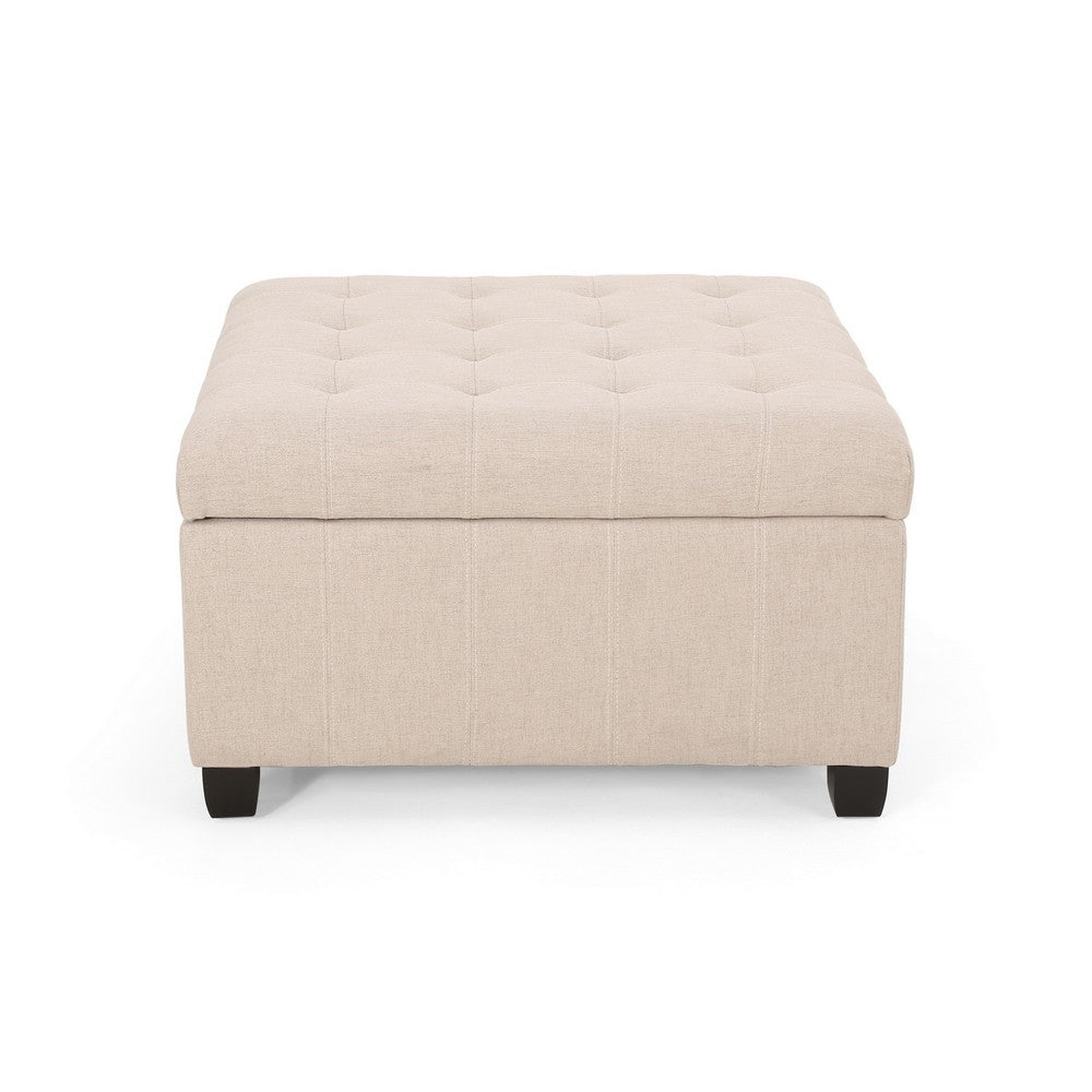 Cindy Storage Ottoman, Tufted Wheat Polyester, Brown Wood, 31 Inch - BM327080