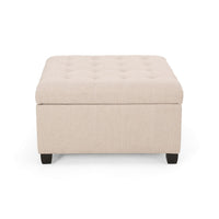 Cindy Storage Ottoman, Tufted Wheat Polyester, Brown Wood, 31 Inch - BM327080