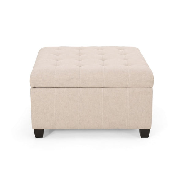 Cindy Storage Ottoman, Tufted Wheat Polyester, Brown Wood, 31 Inch - BM327080