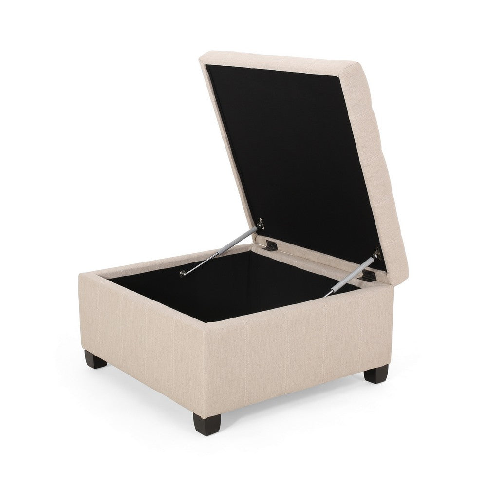 Cindy Storage Ottoman, Tufted Wheat Polyester, Brown Wood, 31 Inch - BM327080